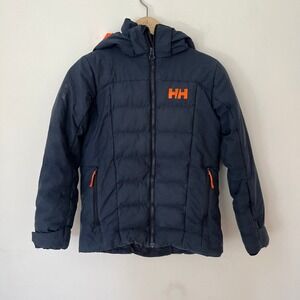 Helly Hansen Kids Navy Blue Orange RECCO Insulated Ski Jacket Size 140 10